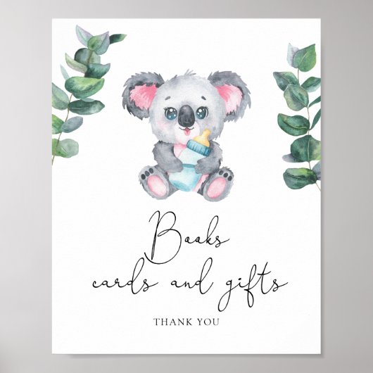 Koala baby shower - boeken kaarten en geschenken poster (Voorkant)