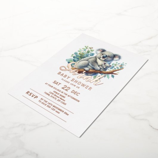 Koala-Baby shower Folie Uitnodiging (Gedraaid)
