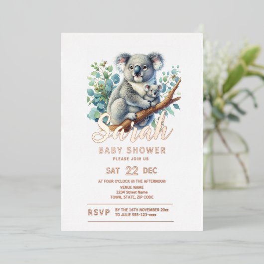 Koala-Baby shower Folie Uitnodiging (Staand Voorkant)
