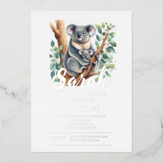 Koala-Baby shower Folie Uitnodiging (Voorkant)