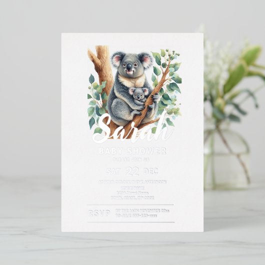 Koala-Baby shower Folie Uitnodiging (Staand Voorkant)
