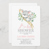 Koala Baby shower Girl Invitation Kaart (Voorkant / Achterkant)