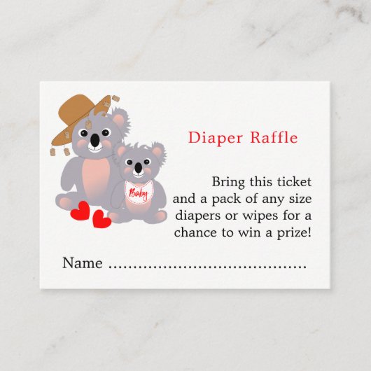 Koala Baby shower Schattige Luier Raffle Ticket Informatiekaartje (Voorkant)