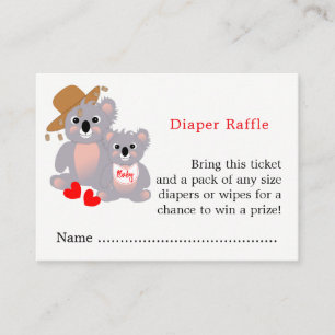 Koala Baby shower Schattige Luier Raffle Ticket Informatiekaartje