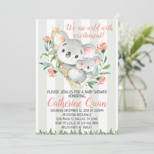 Koala Baby shower Uitnodiging (Staand voorkant)