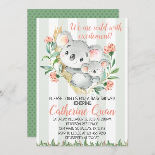 Koala Baby shower Uitnodiging (Voorkant / Achterkant)
