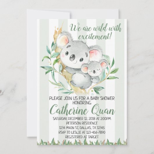 Koala Baby shower Uitnodiging (Voorkant)