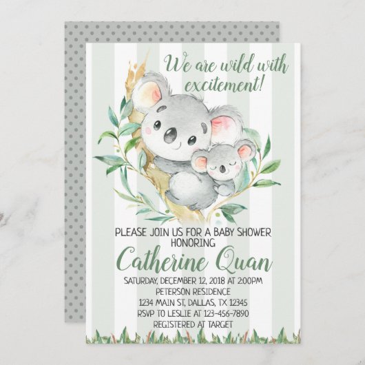 Koala Baby shower Uitnodiging (Voorkant / Achterkant)