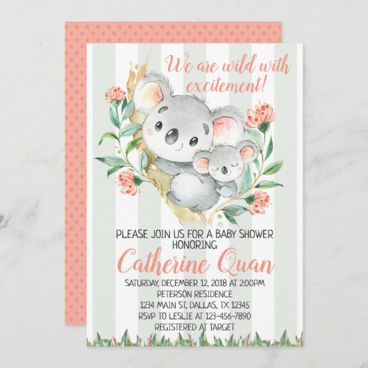 Koala Baby shower Uitnodiging (Voorkant / Achterkant)