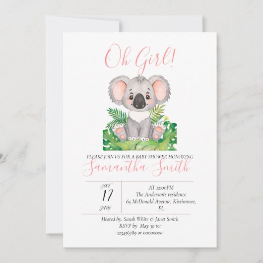 Koala baby shower Uitnodiging (Voorkant)