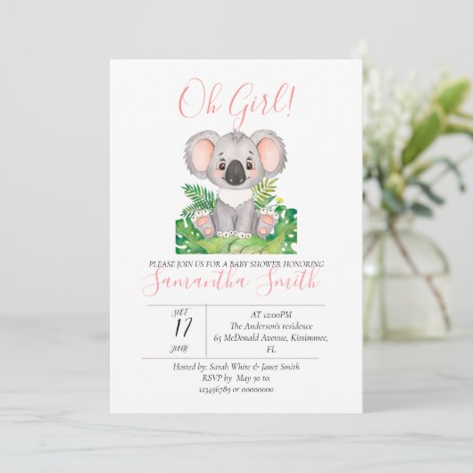 Koala baby shower Uitnodiging (Staand voorkant)