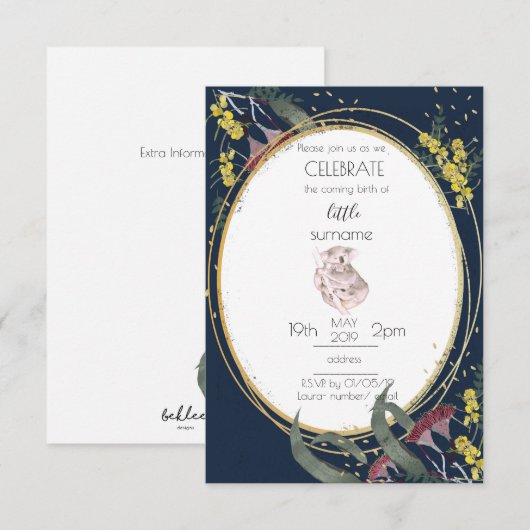 Koala Baby shower Uitnodiging (Voorkant / Achterkant)