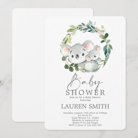 Koala Baby shower Uitnodiging (Voorkant / Achterkant)