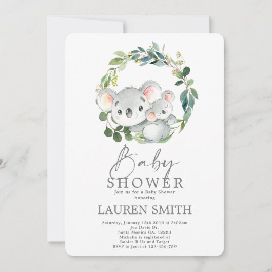 Koala Baby shower Uitnodiging (Voorkant)