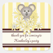 Koala Baby shower / Verjaardagsfeest voor kinderen Vierkante Sticker (Voorkant)