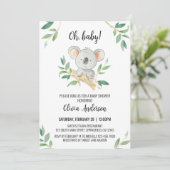 Koala babyshower uitnodiging, waterverf koala kaart (Staand voorkant)