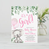 Koala Balloons Eucalyptus Girl Baby shower Kaart (Staand voorkant)