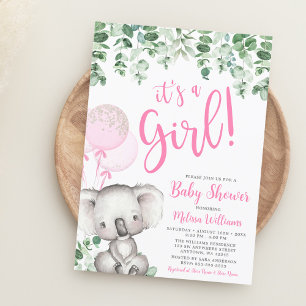Koala Balloons Eucalyptus Girl Baby shower Kaart