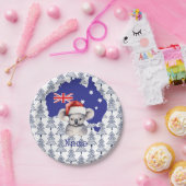 Koala Bear on Australia Flag and Christmas Tree Papieren Bordje (Feest)