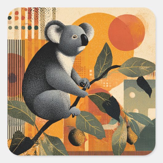 Koala Bear Sitting in a Tree Vierkante Sticker (Voorkant)