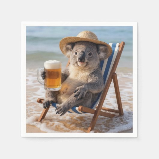 Koala Bear With a Beer on a Beach Servet (Voorkant)