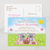Koala Bear's Picknick Roze Gingham Verjaardag Briefkaart (Voorkant / Achterkant)