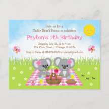 Koala Bear's Picknick Roze Gingham Verjaardag