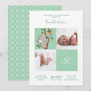 Koala Beer • Alfabet Monogram Cute Baby Shower Kaart