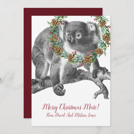 Koala Beer Aussie Kerstmis Feestdagenkaart (Voorkant / Achterkant)