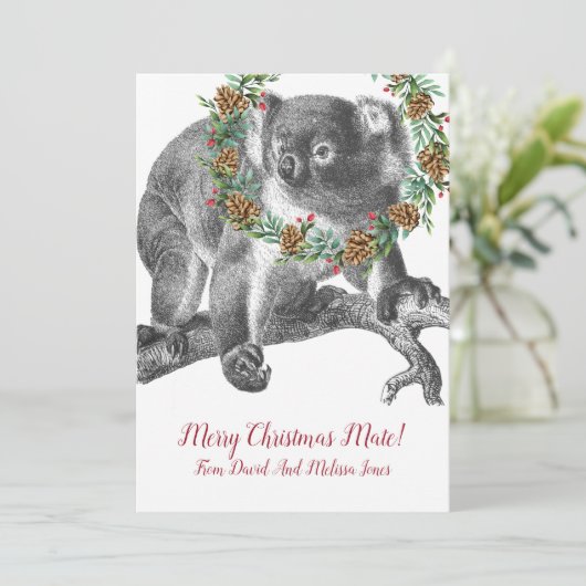 Koala Beer Aussie Kerstmis Feestdagenkaart (Staand voorkant)