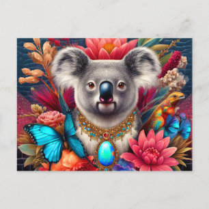Koala beer Australian Flowers Butterfly AI Art Briefkaart