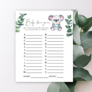 Koala Beer Baby Item Game. Baby shower spel