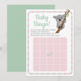 Koala Beer Baby shower Bingo Game Pink Girl Kaart