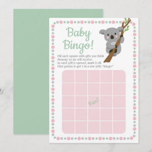 Koala Beer Baby shower Bingo Game Pink Girl Kaart