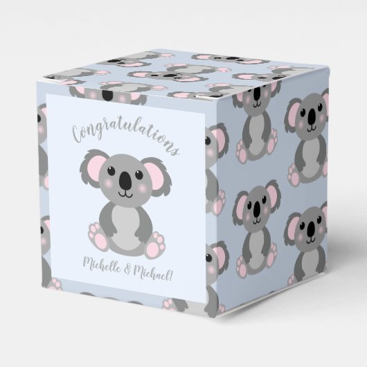Koala Beer Baby shower Blauw Bedankdoosjes (Voorkant Zijde)