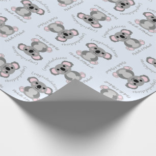 Koala Beer Baby shower Blauw Cadeaupapier