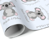 Koala Beer Baby shower Blauw Cadeaupapier (Rol Hoek)