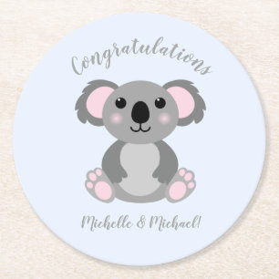 Koala Beer Baby shower Blauw Ronde Kartonnen Onderzetter
