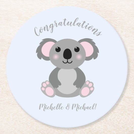 Koala Beer Baby shower Blauw Ronde Kartonnen Onderzetter (Voorkant)
