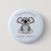 Koala Beer Baby shower Blue Boy Ronde Button 5,7 Cm (Voorkant)