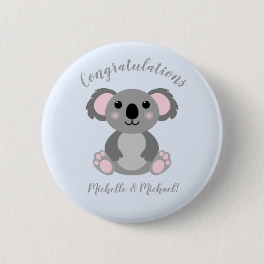 Koala Beer Baby shower Blue Boy Ronde Button 5,7 Cm (Voorkant)