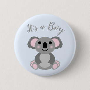 Koala Beer Baby shower Blue Boy Ronde Button 5,7 Cm
