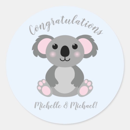 Koala Beer Baby shower Blue Boy Ronde Sticker (Voorkant)