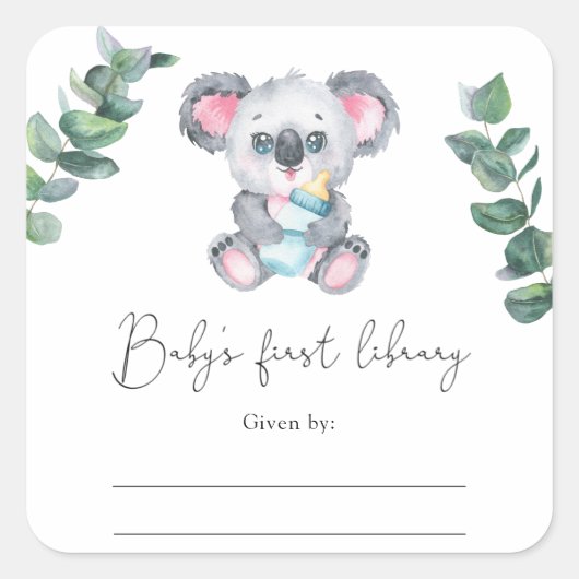Koala Beer - Baby Shower ex-libris Vierkante Sticker (Voorkant)