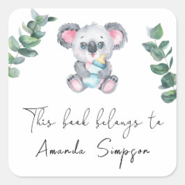 Koala Beer - Baby Shower ex-libris Vierkante Sticker