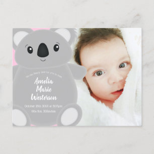 Koala Beer Baby shower Girl Briefkaart