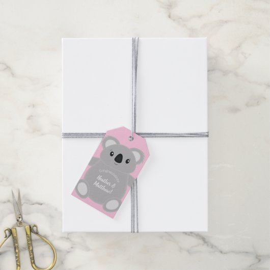 Koala Beer Baby shower Girl Cadeaulabel (Met Touw)