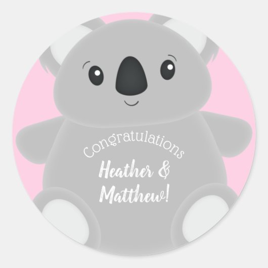 Koala Beer Baby shower Girl Ronde Sticker (Voorkant)