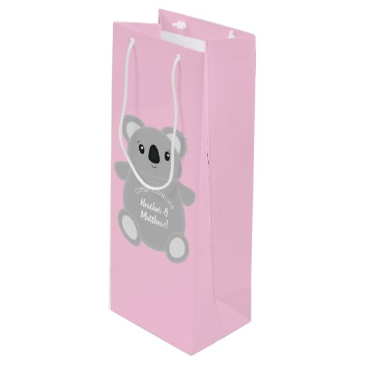 Koala Beer Baby shower Girl Wijn Cadeautas (Voorkant Gekanteld)
