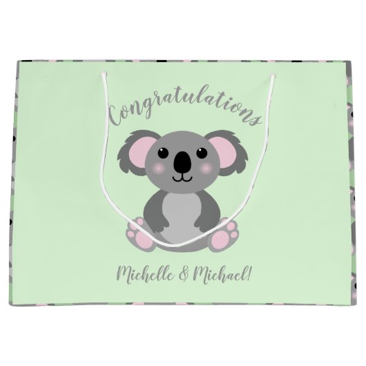 Koala Beer Baby shower Groene Genderneutraliteit Groot Cadeauzakje (Voorkant)